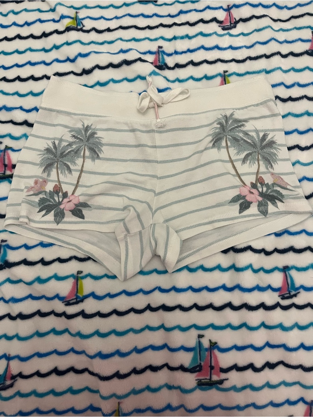 PJ Salvage Women’s Striped Palm-Print Lounge Shorts